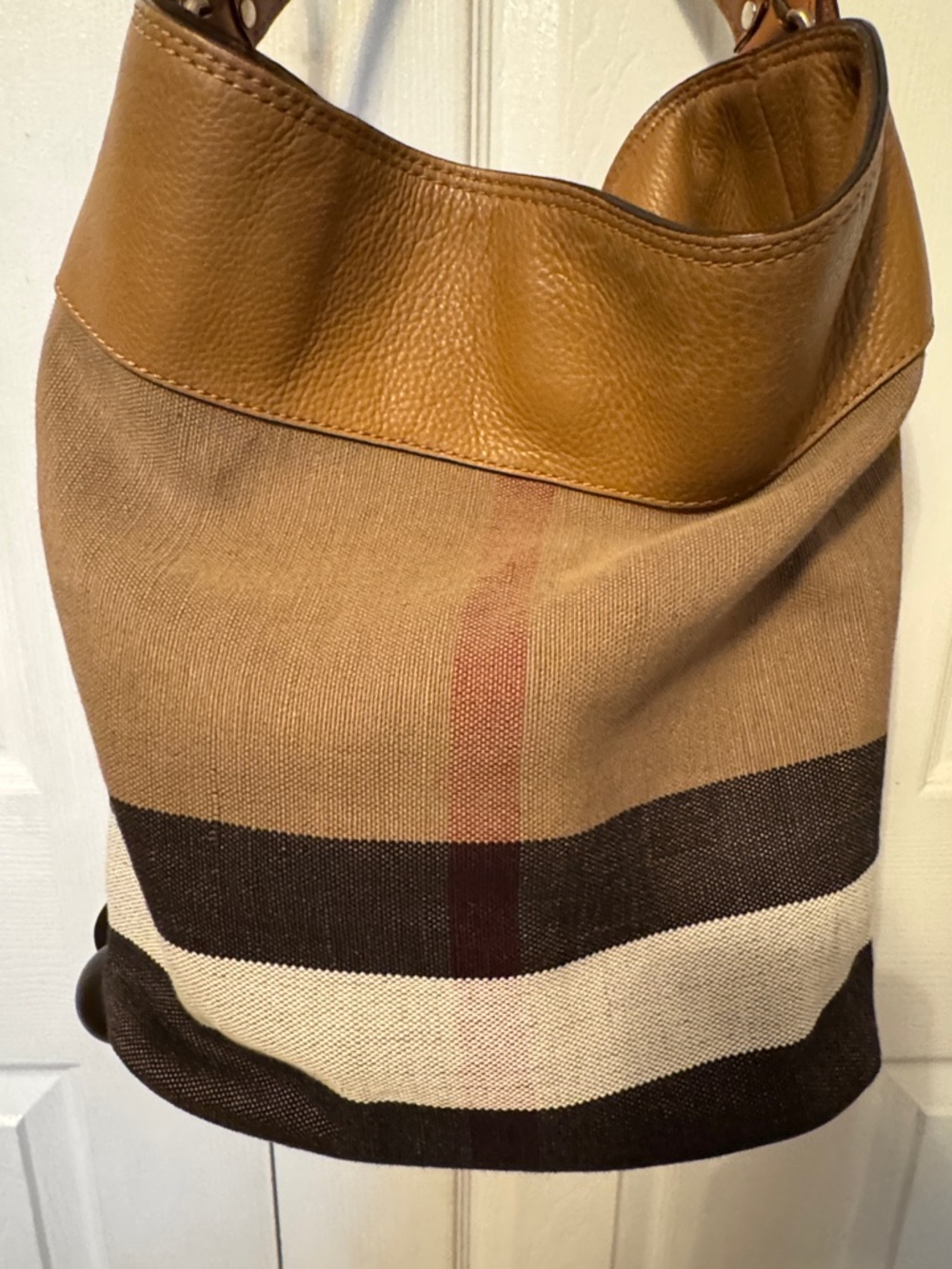 Burberry Tan and Beige Susanna Canvas Bucket Hobo Bag with Tassel Detail - Picture 2 of 9